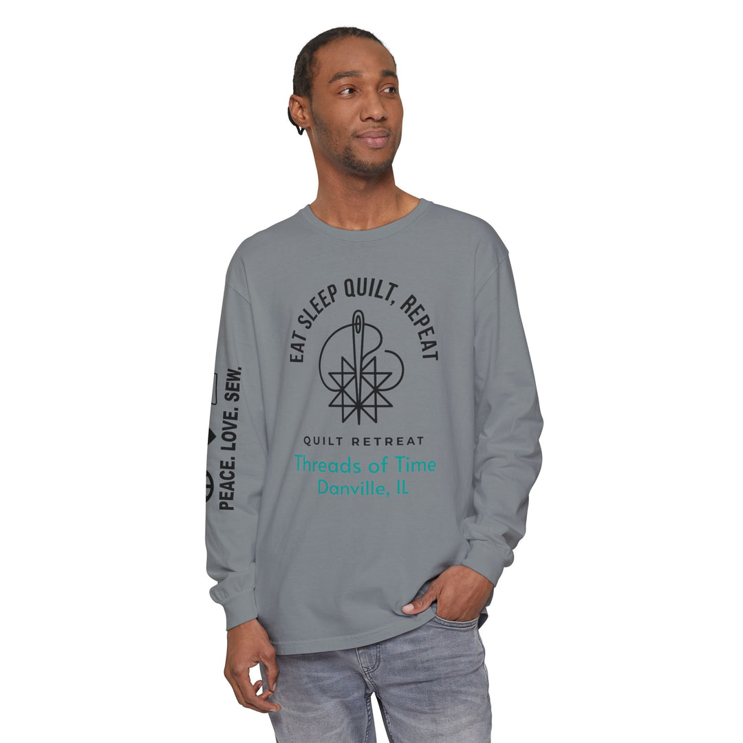 Eat Sleep Quilt Repeat Long Sleeve Tee — Threads of Time Quilt Retreat, Danville IL