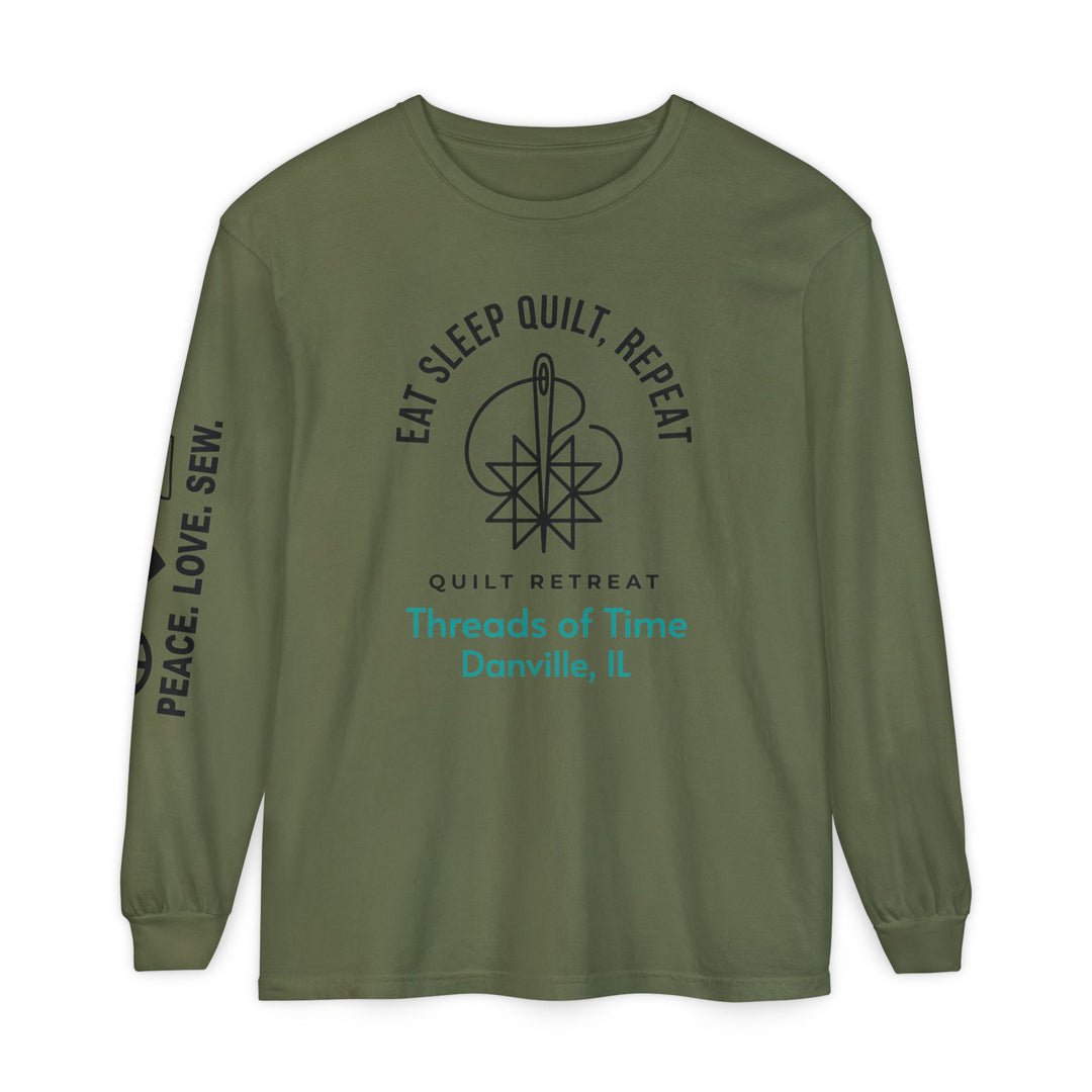 Eat Sleep Quilt Repeat Long Sleeve Tee — Threads of Time Quilt Retreat, Danville IL