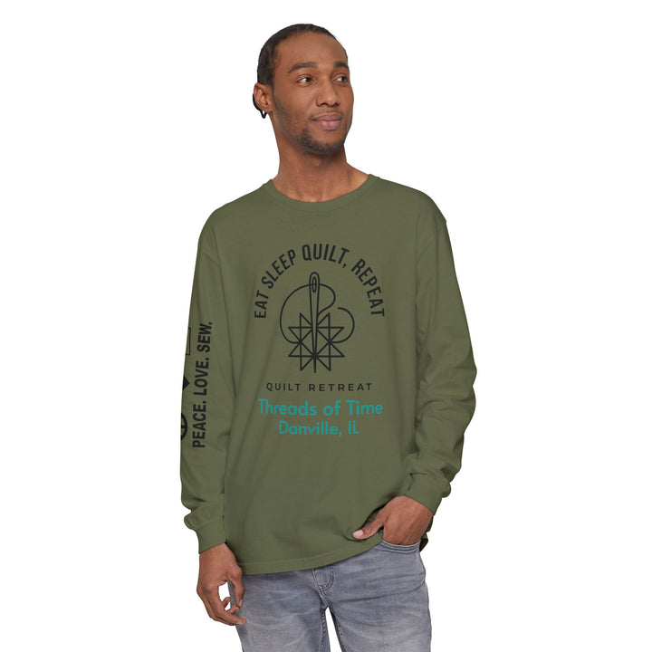 Eat Sleep Quilt Repeat Long Sleeve Tee — Threads of Time Quilt Retreat, Danville IL