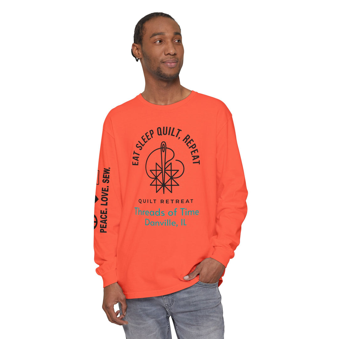 Eat Sleep Quilt Repeat Long Sleeve Tee — Threads of Time Quilt Retreat, Danville IL