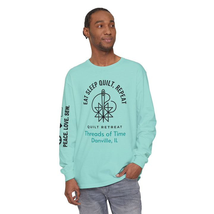 Eat Sleep Quilt Repeat Long Sleeve Tee — Threads of Time Quilt Retreat, Danville IL
