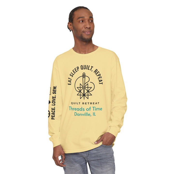 Eat Sleep Quilt Repeat Long Sleeve Tee — Threads of Time Quilt Retreat, Danville IL