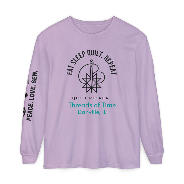 Eat Sleep Quilt Repeat Long Sleeve Tee — Threads of Time Quilt Retreat, Danville IL