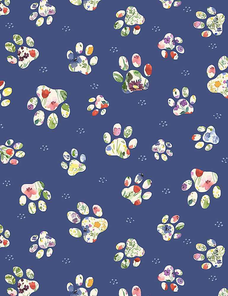 Floral Dog Paws Navy
