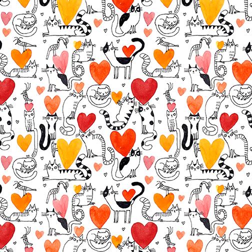 Hearts and Cats - Coral
