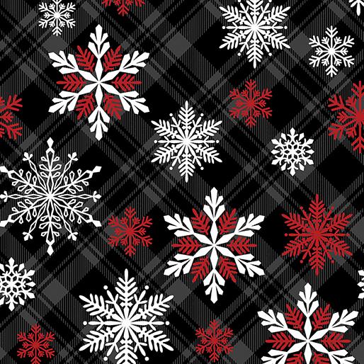 Winter Comfort Flannel - Snowflake Plaid Black